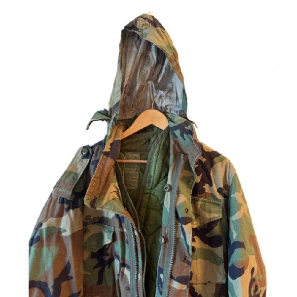 USGI‎ M65 Field Jacket Woodland Camo Prepper Vintage Liner Hood Mens M